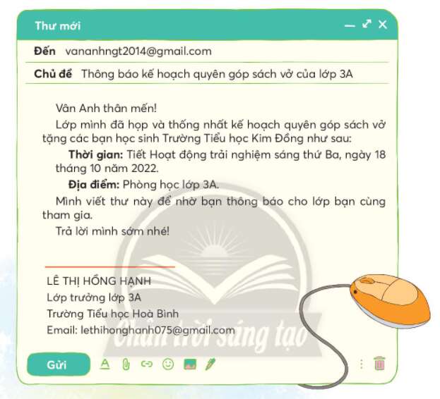 Viết thư điện tử cho bạn bè trang 66, 67 Tiếng Việt lớp 3 Tập 1 - Chân trời sáng tạo (ảnh 1)