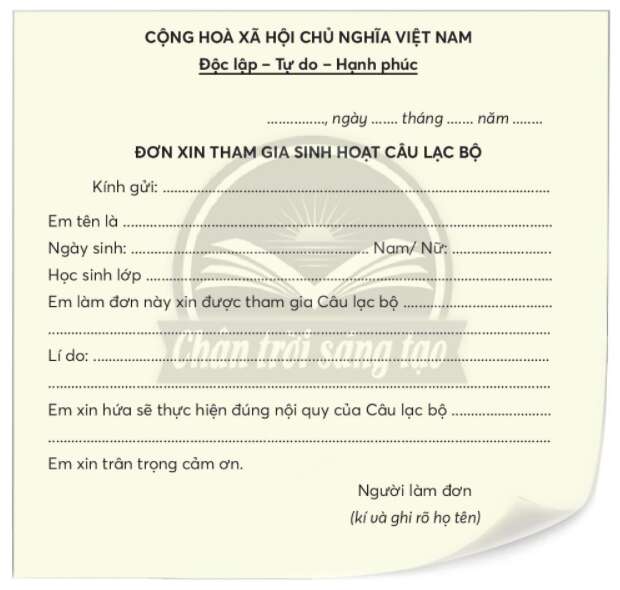 Điền thông tin vào tờ khai in sẵn trang 39 Tiếng Việt lớp 3 Tập 1 - Chân trời sáng tạo (ảnh 2)