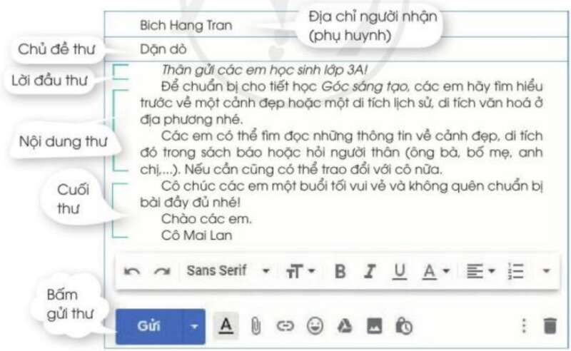 Đọc và viết thư điện tử trang 36 SGK Tiếng Việt 3 Tập 2 - Cánh diều (ảnh 1)