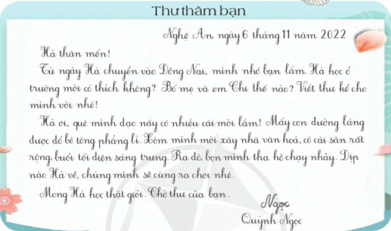 Viết thư thăm bạn trang 23 SGK Tiếng Việt 3 Tập 2 - Cánh diều (ảnh 1)
