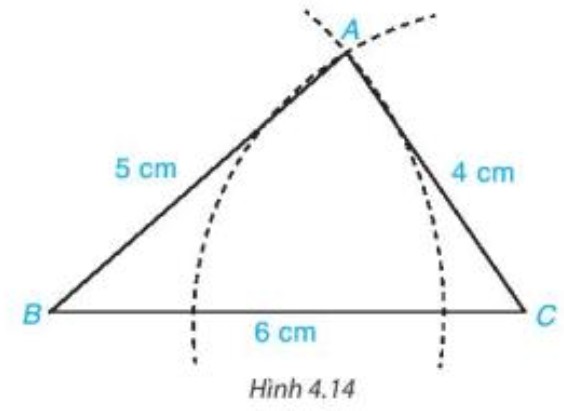 Vẽ tam giác ABC có AB = 5 cm, AC = 4 cm, BC = 6 cm theo các bước sau (ảnh 1)