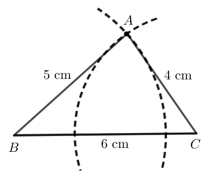 Vẽ tam giác ABC có AB = 5 cm, AC = 4 cm, BC = 6 cm theo các bước sau (ảnh 4)