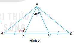 Cho bốn điểm A, B, C và D như Hình 2. Biết rằng góc BEC = 40 độ (ảnh 1)