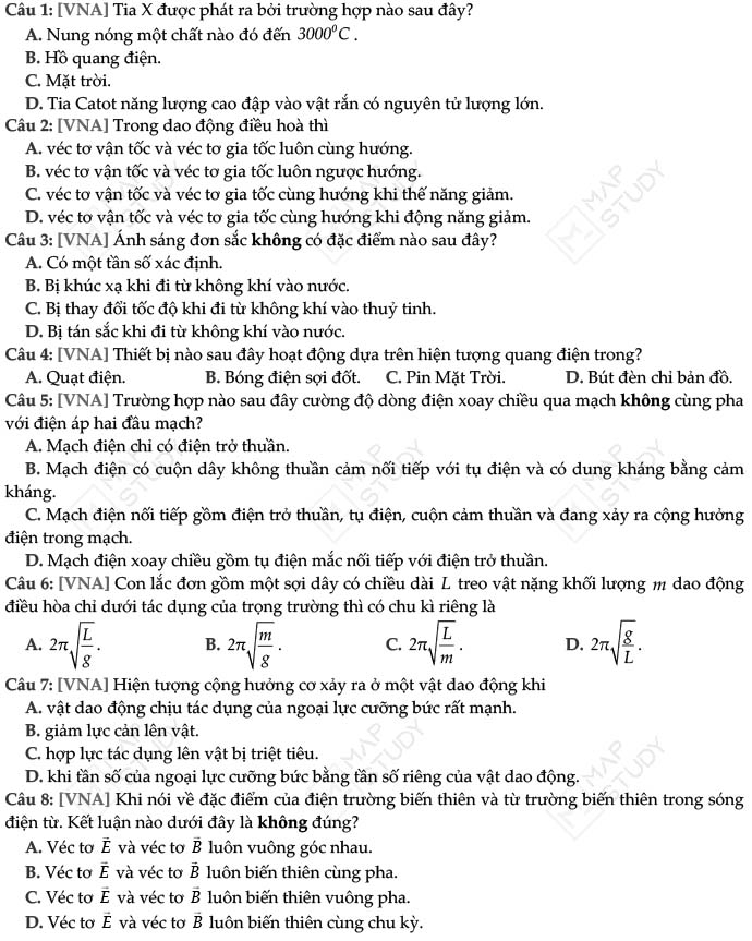 Đề thi thử THPT Quốc gia môn Vật lí năm 2023 Trường THPT Quảng Xương (Thanh Hoá) (Có đáp án) (ảnh 1)