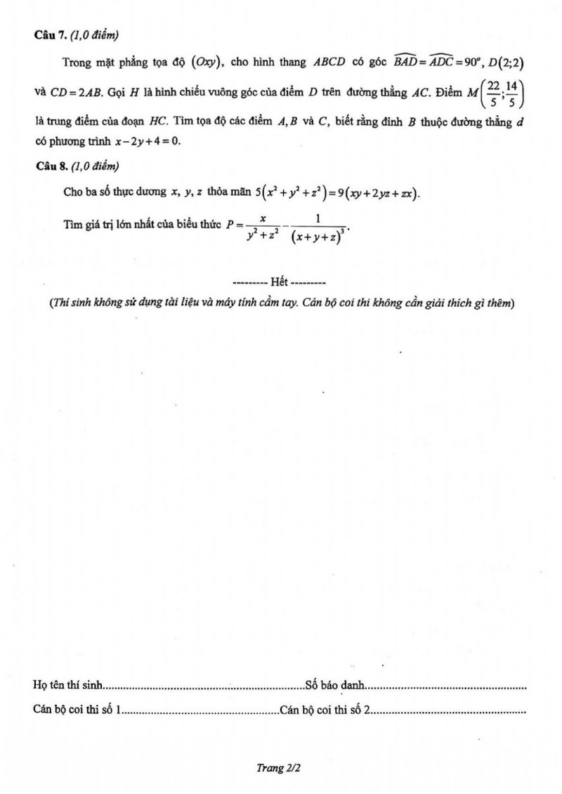 Đề thi HSG Toán 12 năm 2023 Sở GD&ĐT TP Hà Nội (có đáp án) (ảnh 1)