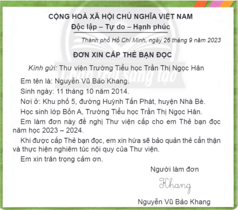 Viết đơn trang 39 Tiếng Việt lớp 4 Tập 1 (Chân trời sáng tạo) (ảnh 1)