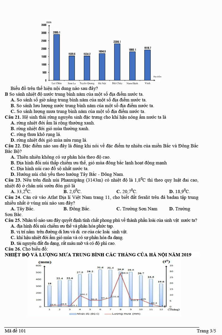 Đề thi thử THPT Quốc gia môn Địa lí năm 2023 Trường THPT Hàm Long (Bắc Ninh) (Có đáp án) (ảnh 2)