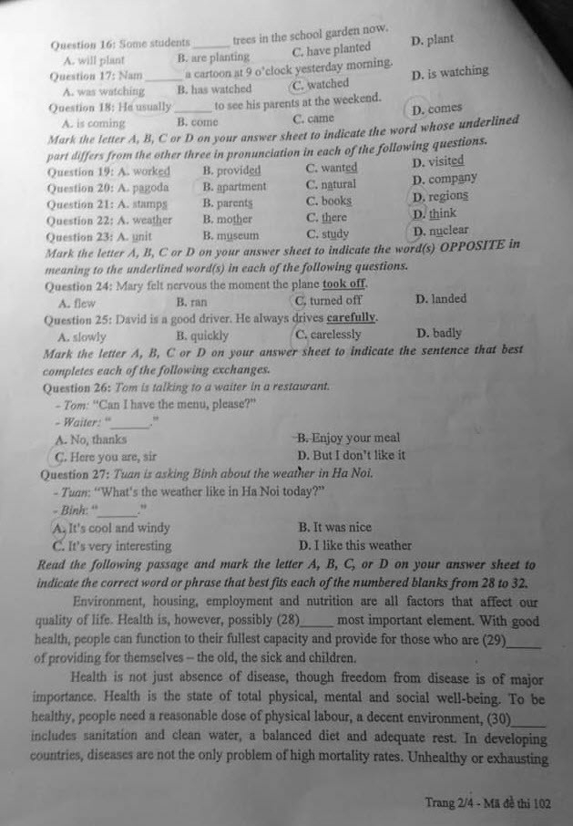 Đề thi chính thức vào 10 môn Tiếng Anh năm 2022 Thái Nguyên (có đáp án) (ảnh 2)