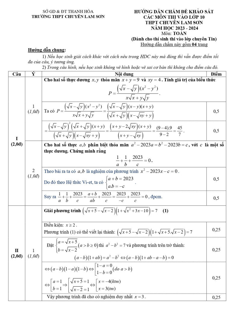 Đề thi thử vào 10 môn Toán (Tin) năm 2023 trường THPT Chuyên Lam Sơn - Thanh Hóa (có đáp án) (ảnh 2)
