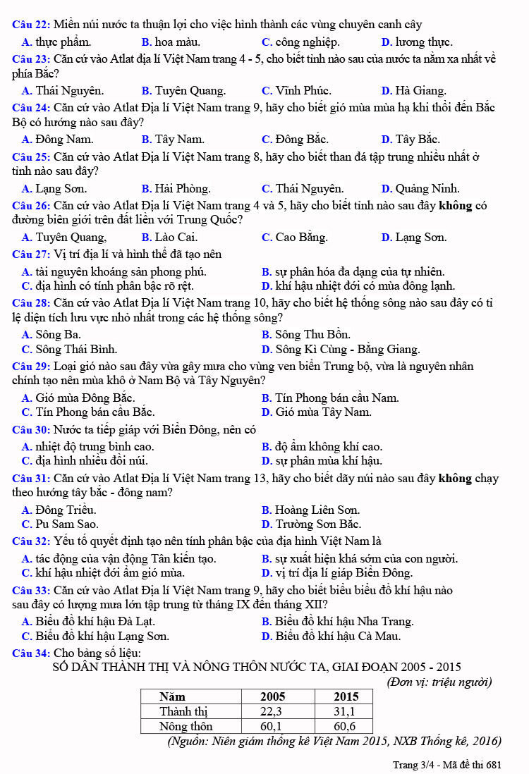 Đề thi thử THPT Quốc gia môn Địa lí năm 2023 Trường THPT Hàm Long (Bắc Ninh) (Có đáp án) (ảnh 3)