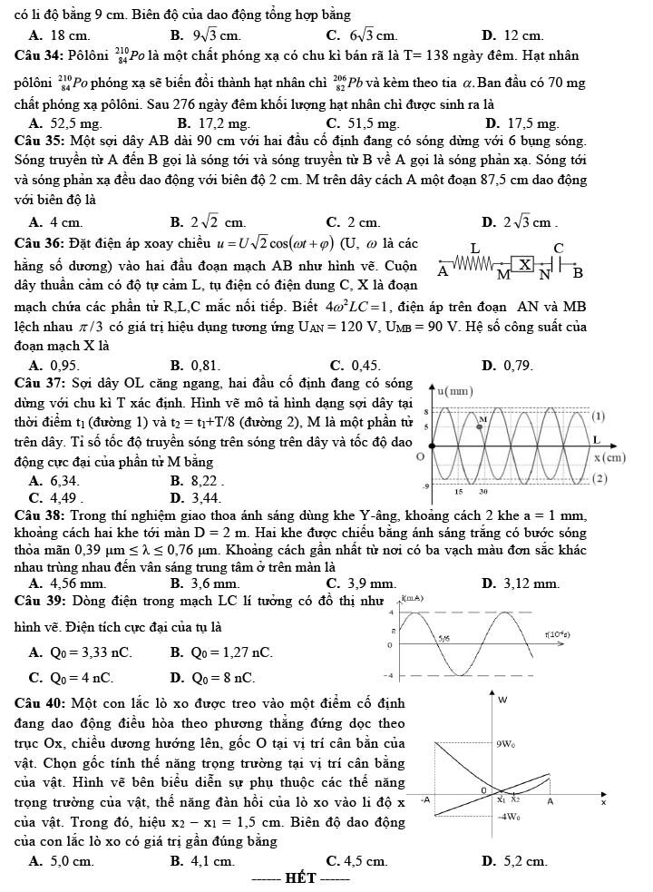 Đề thi thử THPT Quốc gia môn Vật lí năm 2023 Trường THPT Lê Lợi (Quảng Trị) (Có đáp án) (ảnh 4)