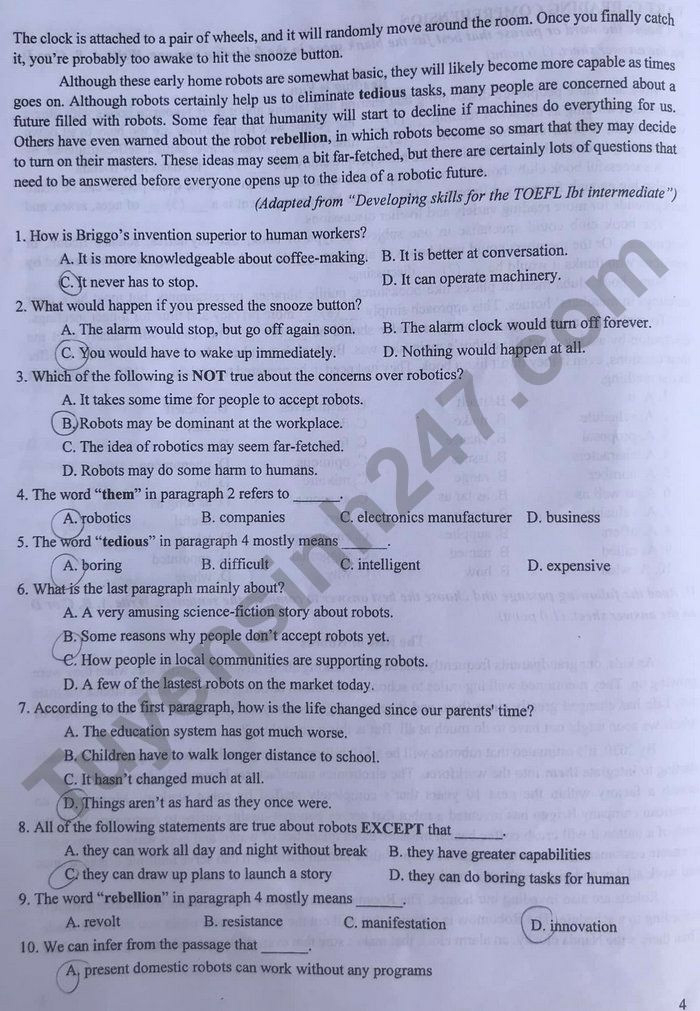 Đề thi chính thức vào 10 chuyên Anh năm 2022 trường THPT Chuyên Hưng Yên (có đáp án) (ảnh 4)