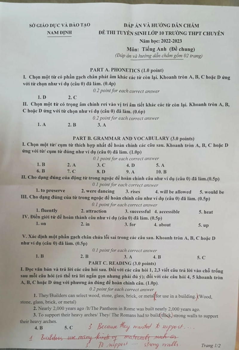 Đề thi chính thức vào 10 chuyên Anh năm 2022 trường THPT Chuyên Lê Hồng Phong - Nam Định (có đáp án) (ảnh 5)