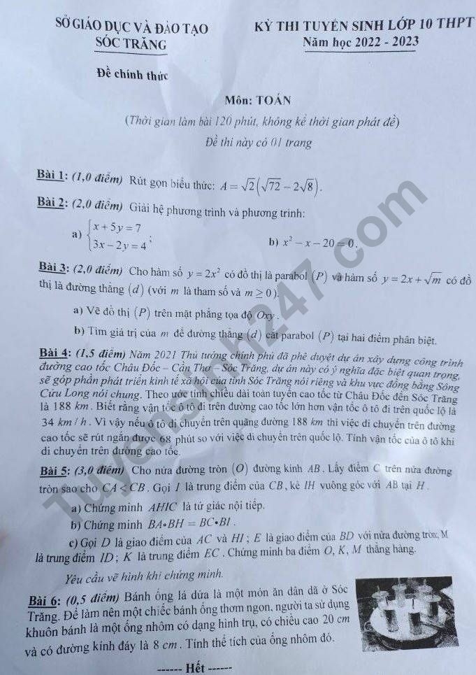 Bộ đề thi vào 10 môn Toán năm 2023 (ảnh 14)
