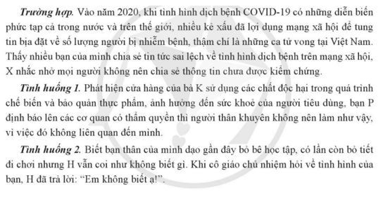 Em hãy nhận xét cách ứng xử của các bạn học sinh trong mỗi trường hợp và tình huống trên (ảnh 1)