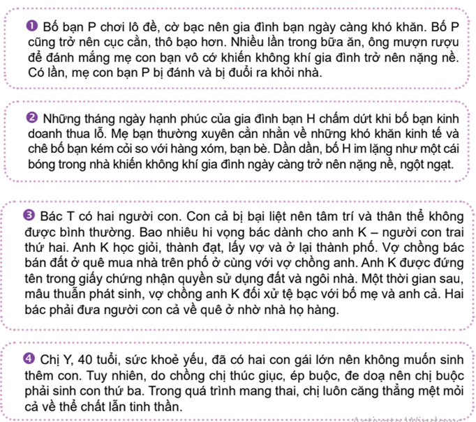 Em hãy nêu những hình thức bạo lực gia đình trong các trường hợp trên (ảnh 1)