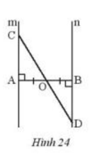 Cho đoạn thẳng AB có O là trung điểm. Vẽ hai đường thẳng m và n lần lượt  vuông góc
