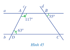 Quan sát Hình 45. a) Vì sao hai đường thẳng a và b song song với nhau (ảnh 1)