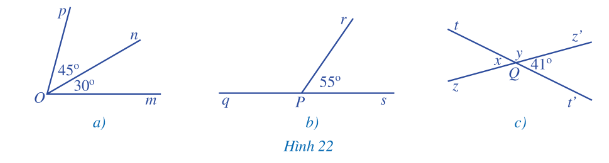 Tìm số đo: a) Góc mOp trong Hình 22a; b) Góc qPr trong Hình 22b (ảnh 1)