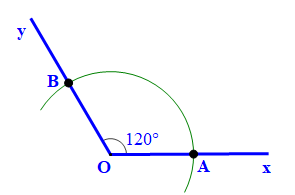 Cho góc xOy = 120 độ. Vẽ tia phân giác của góc xOy bằng hai cách (ảnh 2)