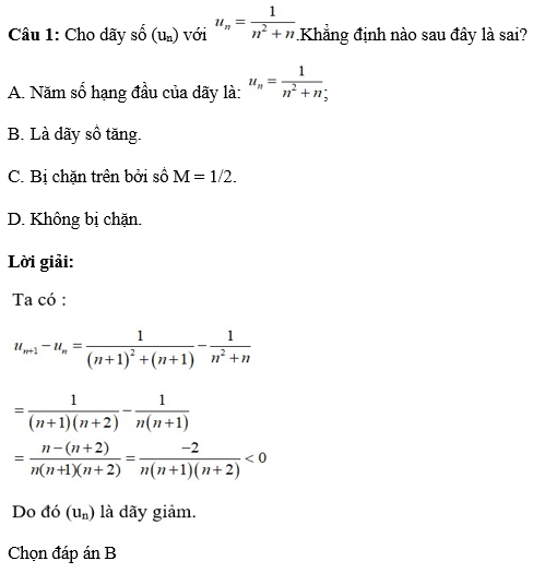 36 câu trắc nghiệm Dãy số (có đáp án) chọn lọc (ảnh 1)