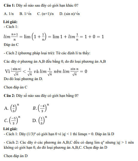 41 câu trắc nghiệm Giới hạn của dãy số (có đáp án) chọn lọc (ảnh 1)