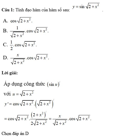 60 câu trắc nghiệm Đạo hàm của các hàm số lượng giác (có đáp án) chọn lọc (ảnh 1)