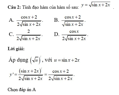 60 câu trắc nghiệm Đạo hàm của các hàm số lượng giác (có đáp án) chọn lọc (ảnh 2)