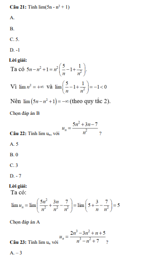 41 câu trắc nghiệm Giới hạn của dãy số (có đáp án) chọn lọc (ảnh 13)