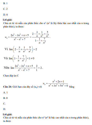 41 câu trắc nghiệm Giới hạn của dãy số (có đáp án) chọn lọc (ảnh 14)