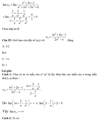41 câu trắc nghiệm Giới hạn của dãy số (có đáp án) chọn lọc (ảnh 15)