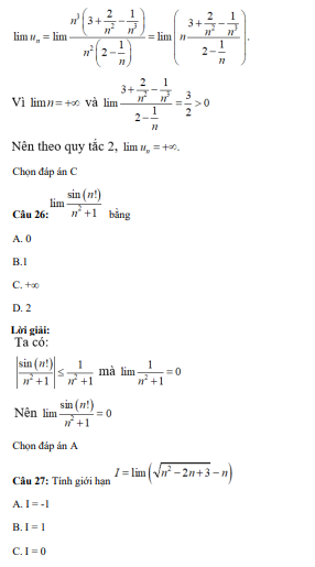 41 câu trắc nghiệm Giới hạn của dãy số (có đáp án) chọn lọc (ảnh 16)
