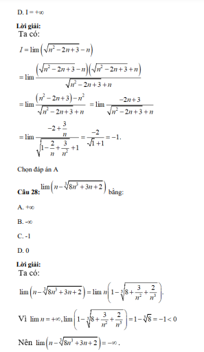 41 câu trắc nghiệm Giới hạn của dãy số (có đáp án) chọn lọc (ảnh 18)