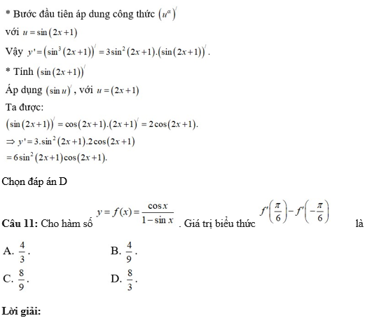 60 câu trắc nghiệm Đạo hàm của các hàm số lượng giác (có đáp án) chọn lọc (ảnh 9)