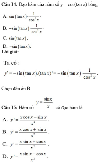 60 câu trắc nghiệm Đạo hàm của các hàm số lượng giác (có đáp án) chọn lọc (ảnh 13)