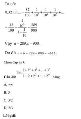 41 câu trắc nghiệm Giới hạn của dãy số (có đáp án) chọn lọc (ảnh 20)