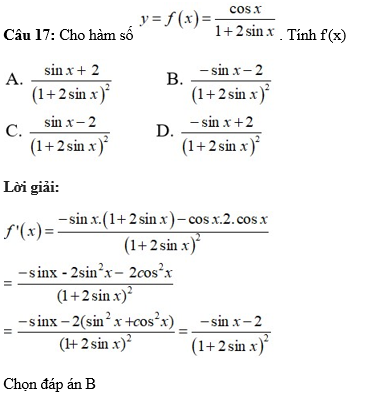 60 câu trắc nghiệm Đạo hàm của các hàm số lượng giác (có đáp án) chọn lọc (ảnh 17)