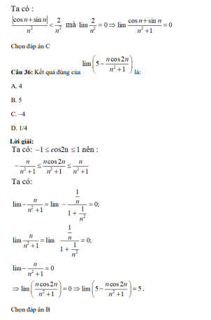 41 câu trắc nghiệm Giới hạn của dãy số (có đáp án) chọn lọc (ảnh 22)