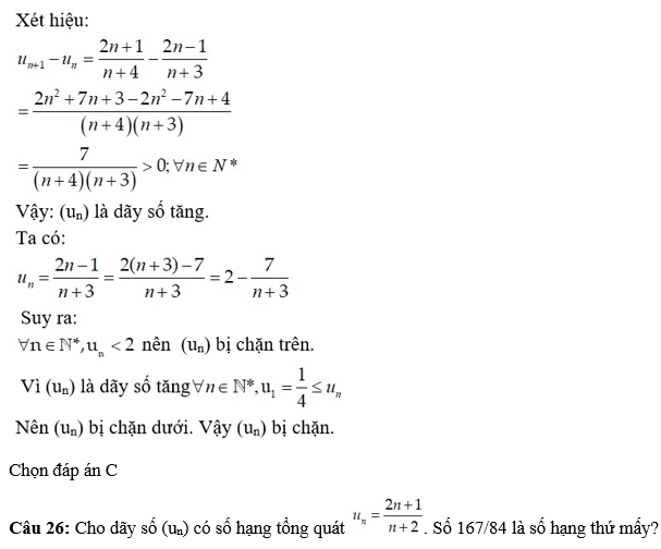 36 câu trắc nghiệm Dãy số (có đáp án) chọn lọc (ảnh 29)