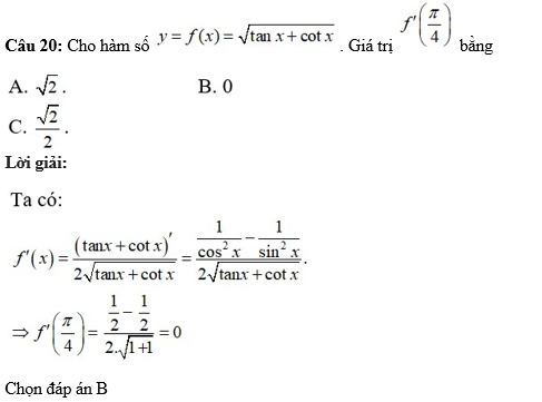 60 câu trắc nghiệm Đạo hàm của các hàm số lượng giác (có đáp án) chọn lọc (ảnh 15)