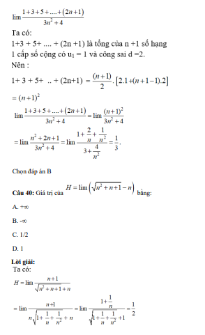 41 câu trắc nghiệm Giới hạn của dãy số (có đáp án) chọn lọc (ảnh 24)