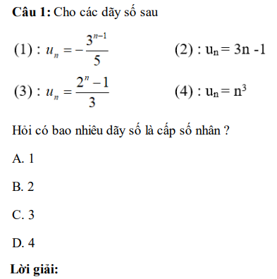 30 câu trắc nghiệm Cấp số nhân (có đáp án) chọn lọc (ảnh 2)