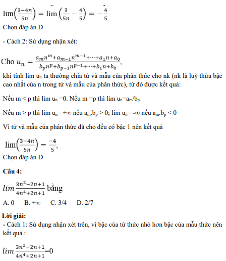 41 câu trắc nghiệm Giới hạn của dãy số (có đáp án) chọn lọc (ảnh 3)