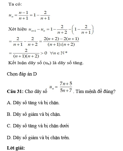 36 câu trắc nghiệm Dãy số (có đáp án) chọn lọc (ảnh 35)