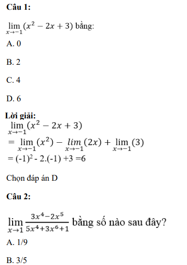 40 câu trắc nghiệm Giới hạn của hàm số (có đáp án) chọn lọc (ảnh 1)