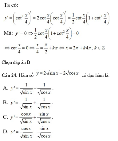 60 câu trắc nghiệm Đạo hàm của các hàm số lượng giác (có đáp án) chọn lọc (ảnh 22)