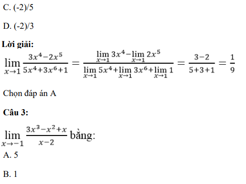 40 câu trắc nghiệm Giới hạn của hàm số (có đáp án) chọn lọc (ảnh 2)