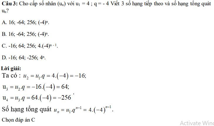 30 câu trắc nghiệm Cấp số nhân (có đáp án) chọn lọc (ảnh 4)