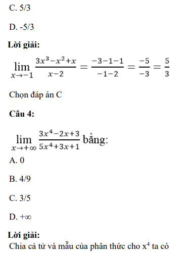 40 câu trắc nghiệm Giới hạn của hàm số (có đáp án) chọn lọc (ảnh 3)