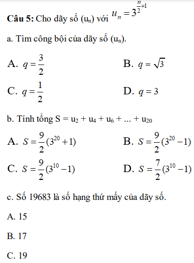 30 câu trắc nghiệm Cấp số nhân (có đáp án) chọn lọc (ảnh 6)